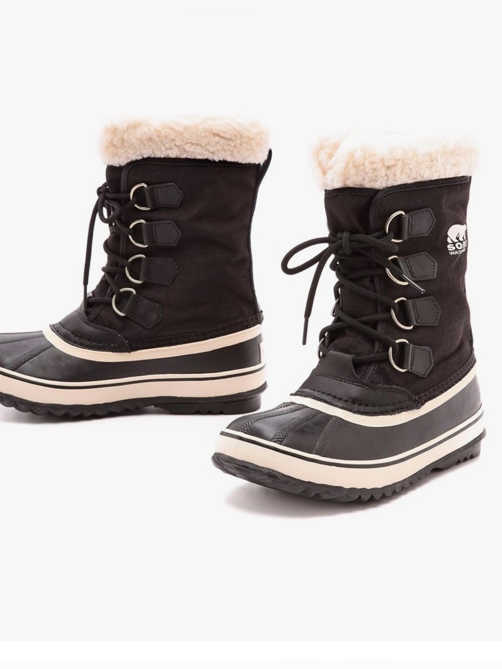 Sorel Carnival Black and white Shearling-Lined Lace-Up Winter Boots sz 7
